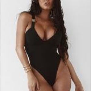 JLUX LABEL Black Caressa Belted Straps One Piece